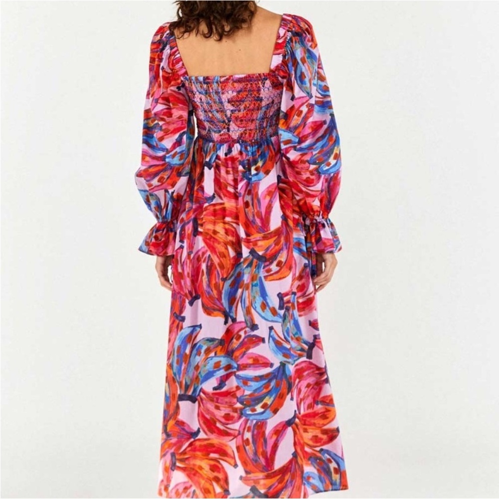 Farm Rio Coloured Bananas Tropical Chic Resort Wear Smocked Maxi Dress M - Picture 13 of 15